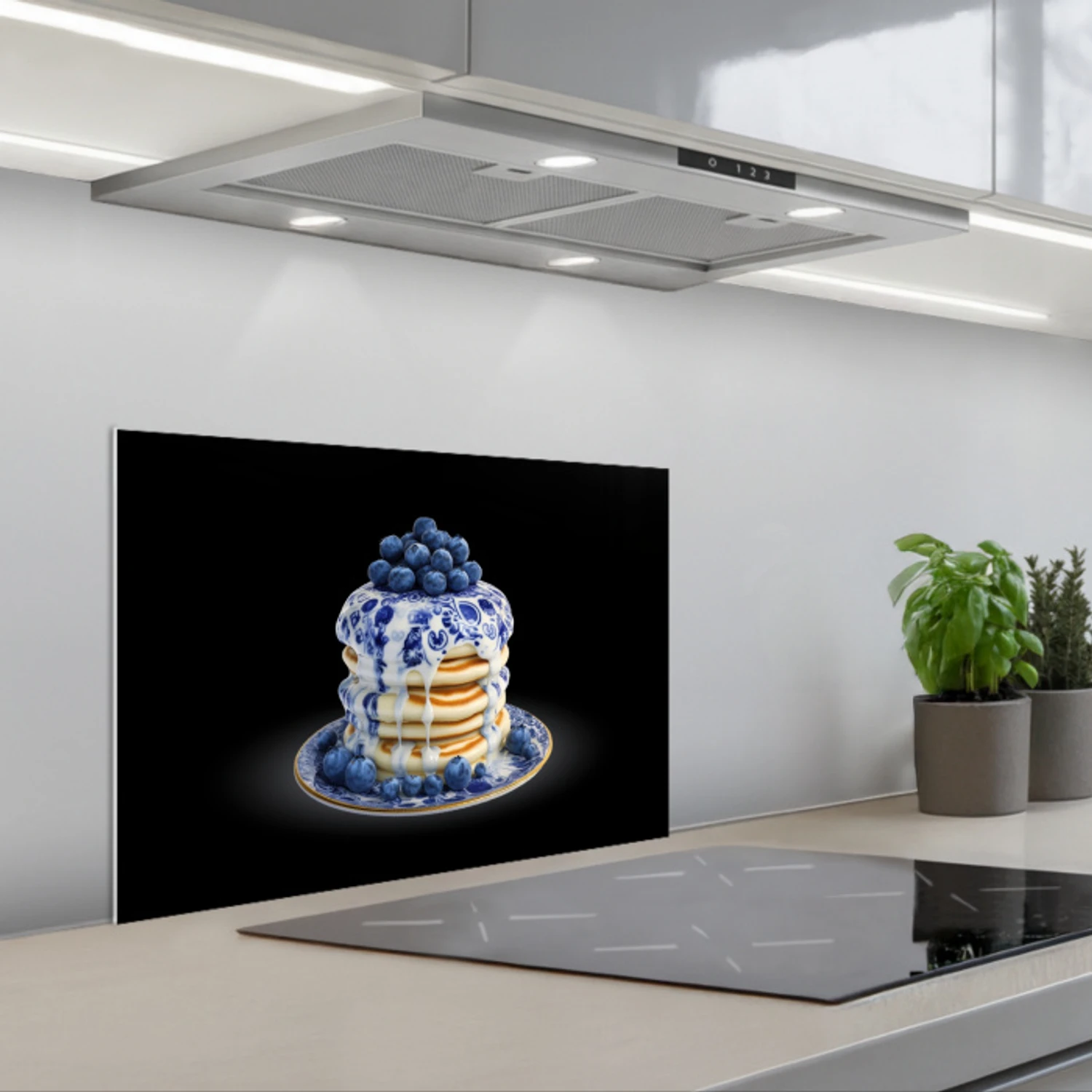 Pannenkoeken - Blauwe Bessen - Bord keuken achterwand spatscherm klein -3d_schuin
