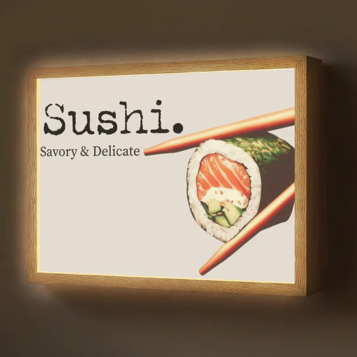 Sushi - Zalm - Rijst - Japans Light Box met batterij (Wandlamp) middel -z3d_website