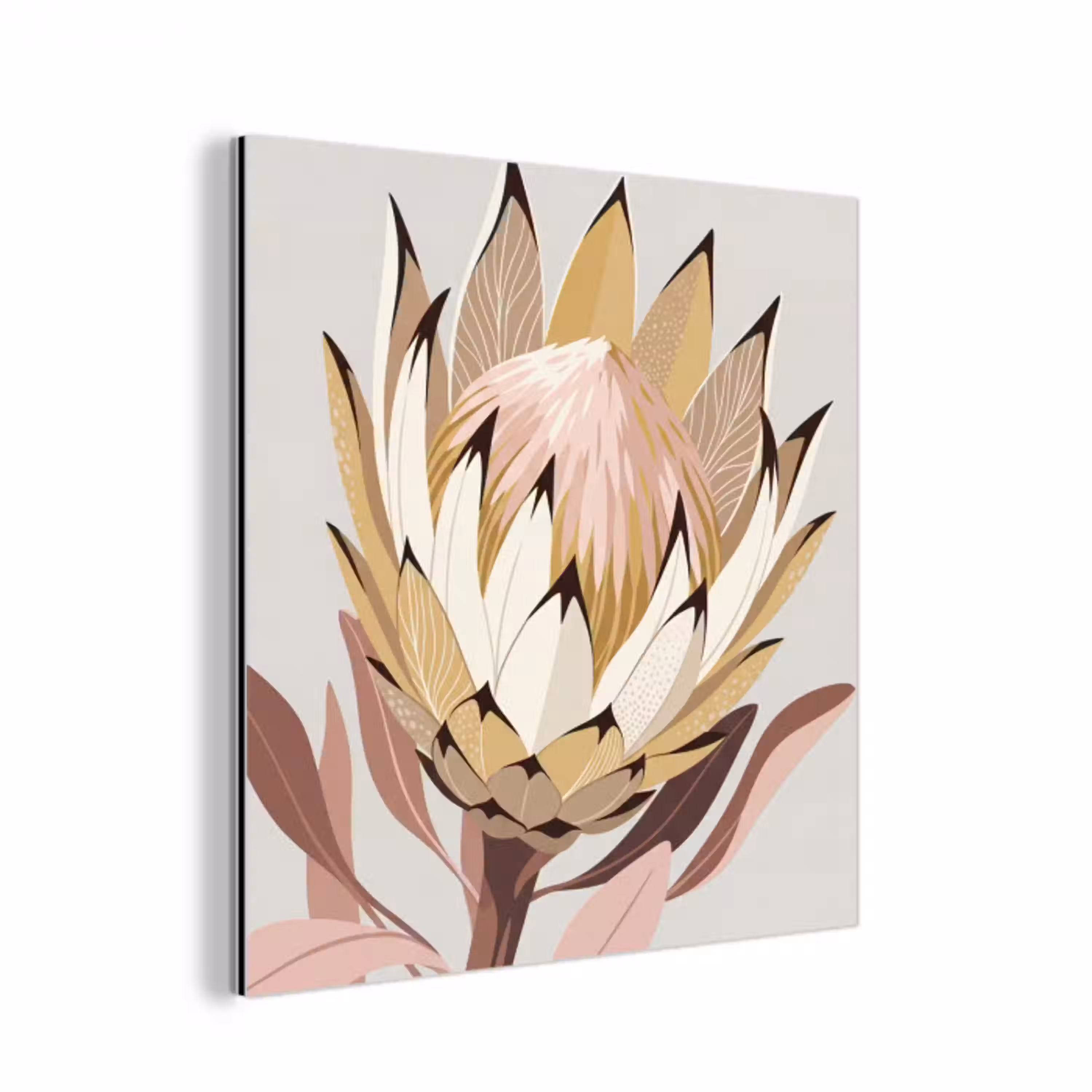 Protea - Bloem - Botanisch - Beige aluminium wit klein -3d