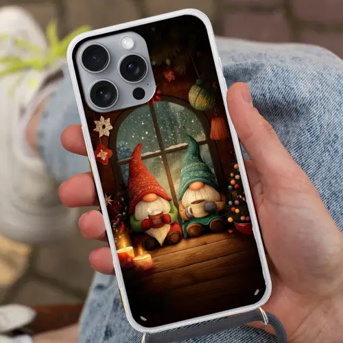 Gnooms - Kerst - Raam - Kleurrijk Hoesje iPhone 16 Pro Max met koord klein -sfeer3