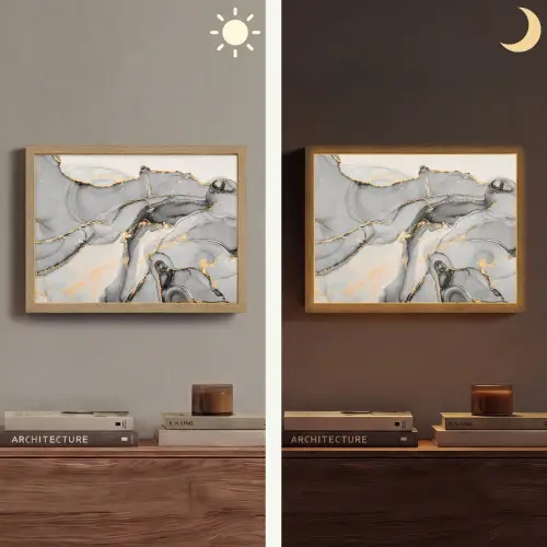Marmer - Goud - Grijs Light Box met batterij (Wandlamp) middel -sfeer3