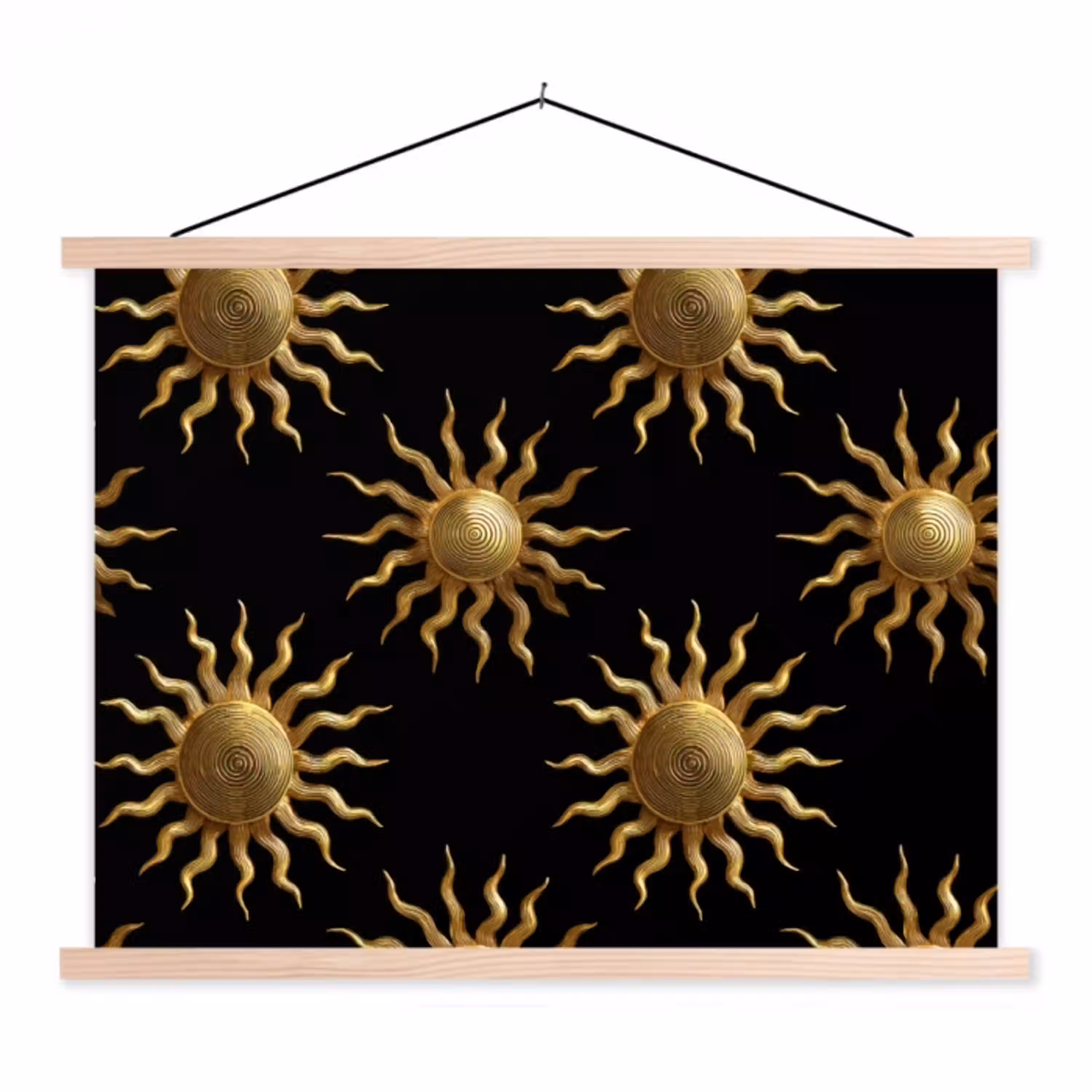 Zon - Patroon - Luxe - Goud - Zwart textielposter latten blank klein 122 -3d