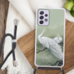 Pauwen - Wit - Natuur - Groen Hoesje Samsung Galaxy A52 5G met koord klein -sfeer4