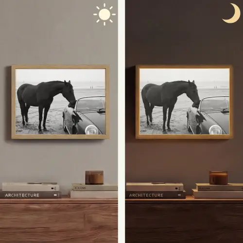 Paard - Auto - Zwart - Wit Light Box met batterij (Wandlamp) middel -sfeer3
