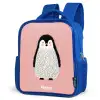 Pinguïn - Stippen - Roze - Minimalistisch Kinderrugzak - Blauw middel -schuin