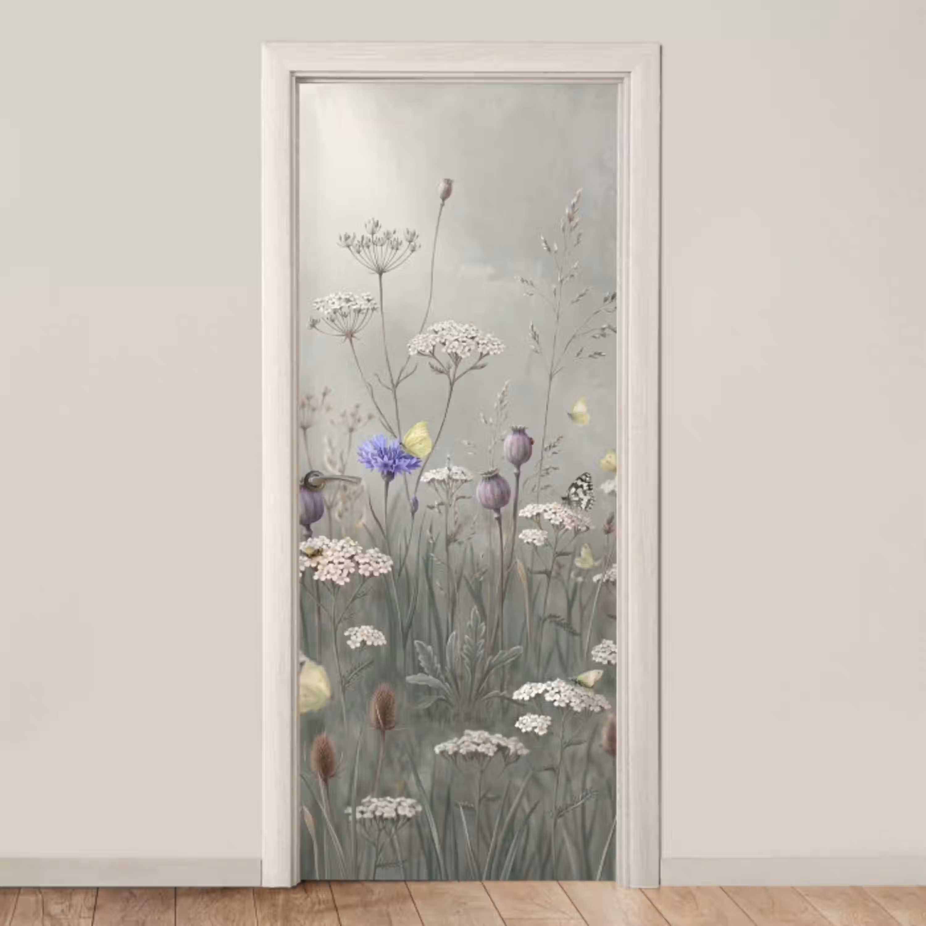 Vlinders - Wildbloemen - Illustratie - Kleurrijk deurposter klein -3d_beige