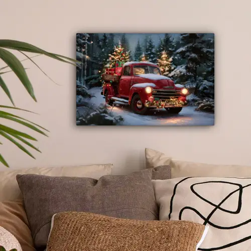 Kersttruck - Sneeuwbos - Rood canvas 2cm klein -sfeer1