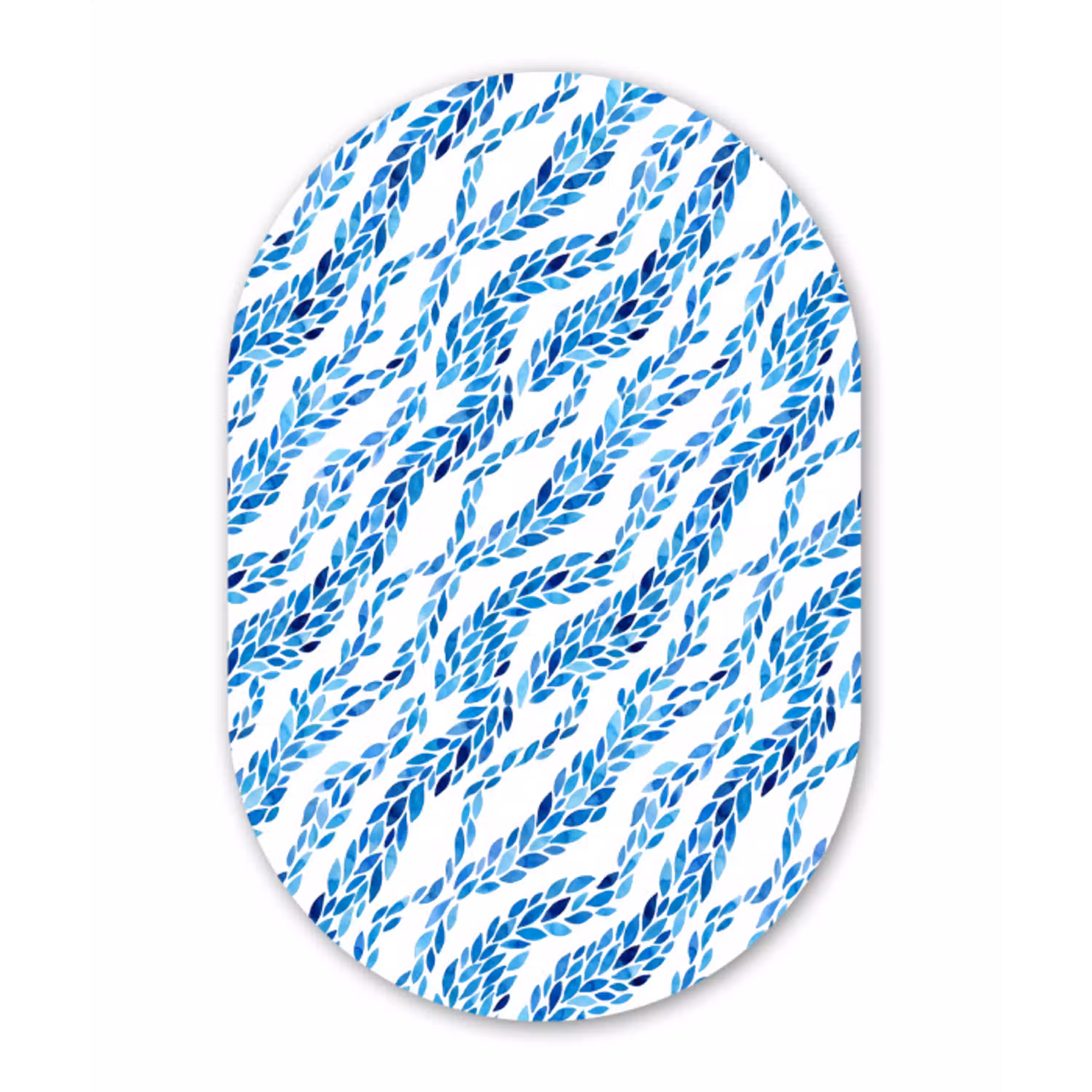Bladeren - Aquarel - Patroon - Modern - Blauw Wandcirkel Ovaal Aluminium middel -3d