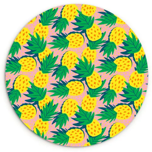 Ananas - Geel - Groen - Tropisch Wandcirkel kunststof plaat 5mm dik klein 188 -3d