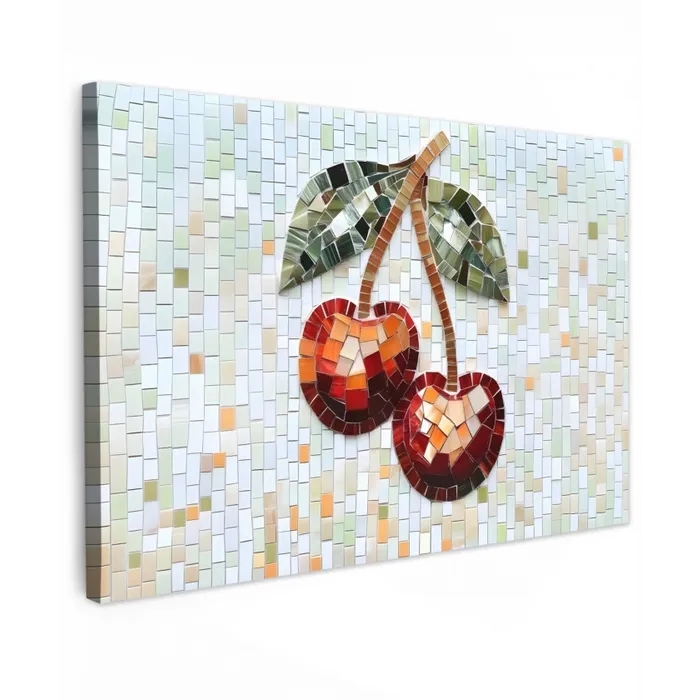 Kersen - Rood - Mozaïek - Blaadjes Tuinposter op houten frame 2 cm dik klein -3d