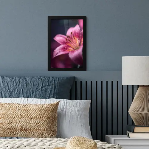 Roze - lelie - Dauwdruppels fotolijst zwart zonder passe partout klein -sfeer3