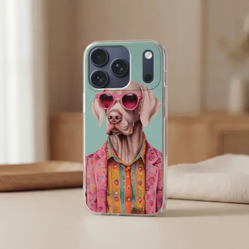 Hond - Overhemd - Bloemen - Bril Telefoonhoesje iPhone 17 Pro klein -sfeer2