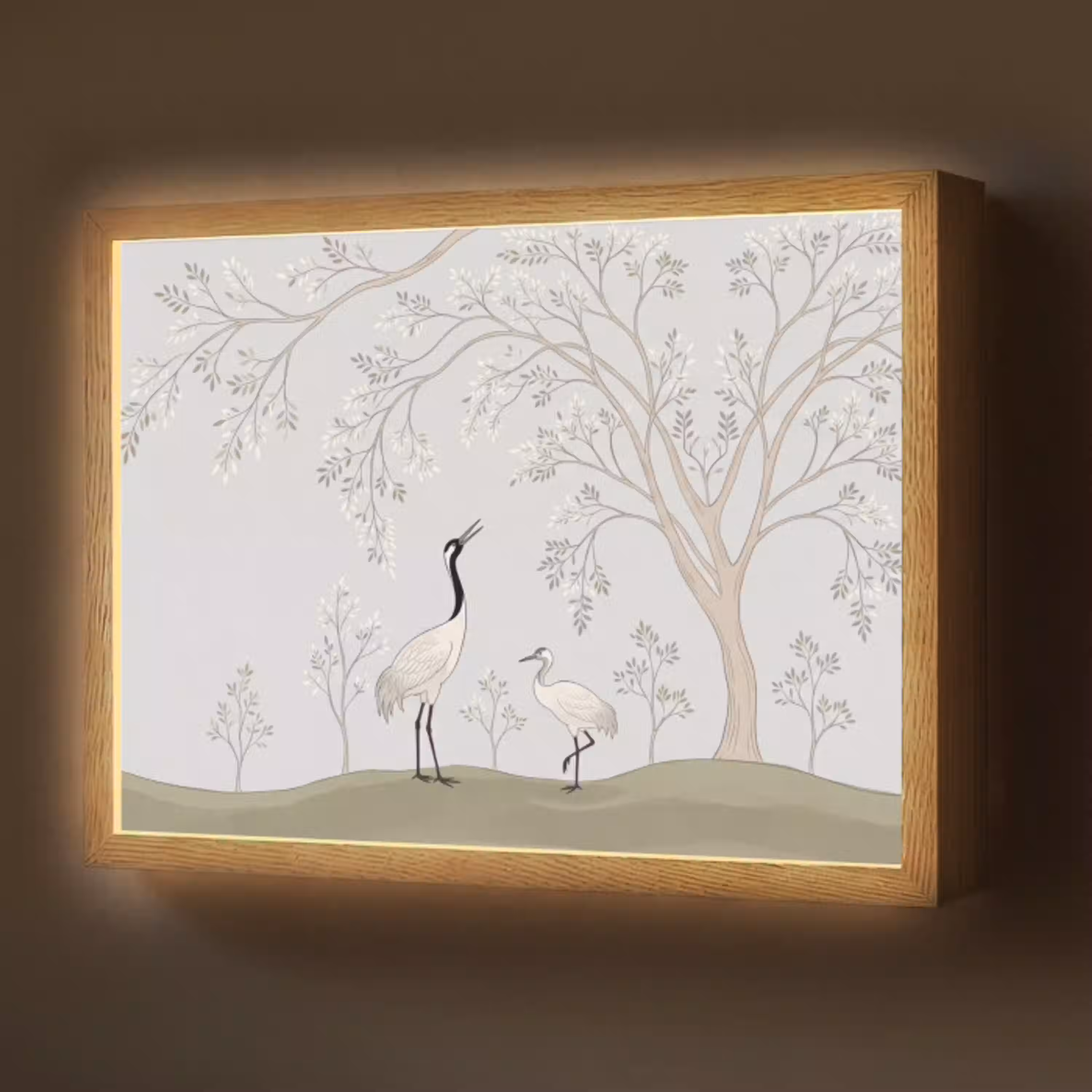 Minimalistisch - Kraanvogels - Blauw Light Box met batterij (Wandlamp) middel -z3d_website
