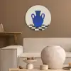 Vaas - Blauw - Geblokt - Modern Akoestische PET Vilt - Rond klein -sfeer1