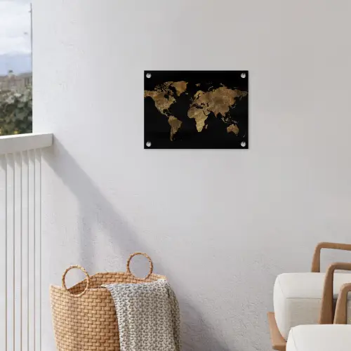 Wereldkaart - Goud - Luxe - Aarde - Zwart tuinposter los doek klein -sfeer8