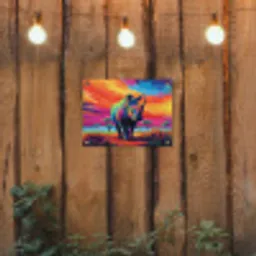 Neushoorn - Zonsondergang - Savanna - Kleurrijk tuinposter los doek klein -sfeer1