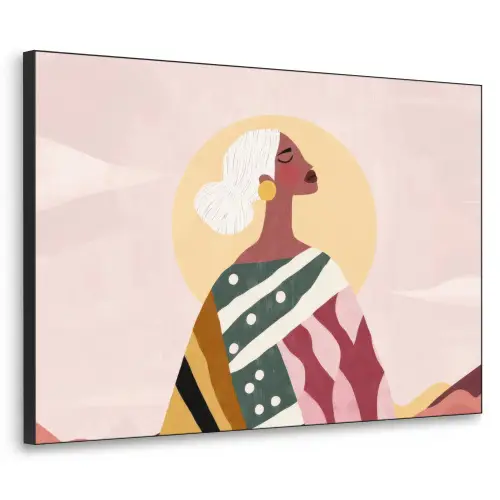 Vrouw - Zon - Kleurrijk Textielframe zwart klein -3d