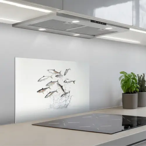 Vissen - Water - Wit keuken achterwand spatscherm klein -3d_schuin