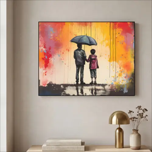 Graffiti - Paraplu - Mensen - Kleuren - Kunst Textielframe - compleet frame klein -sfeer2