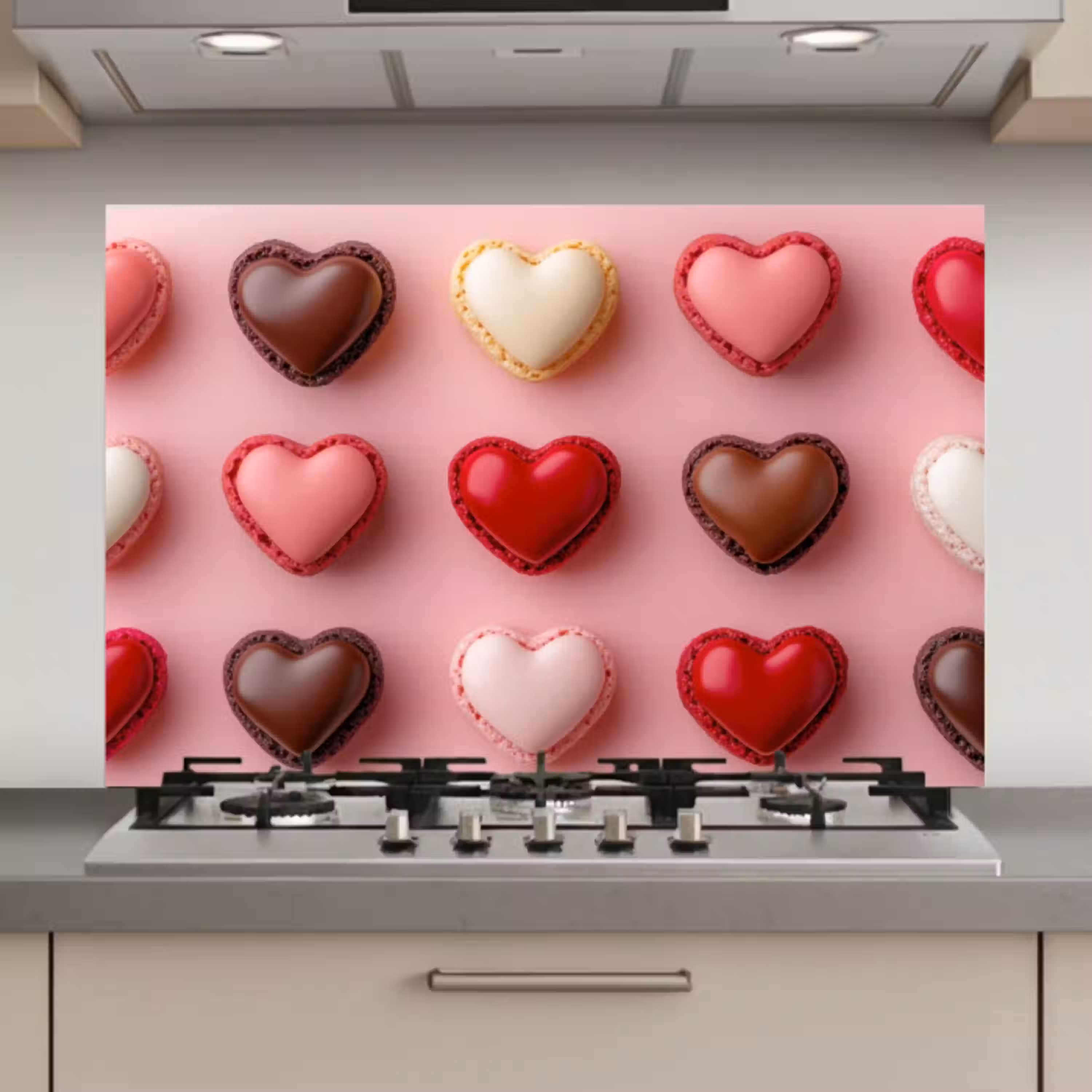 Macarons - Hartjes - Kleurrijk - Roze keuken achterwand spatscherm klein -3d_website