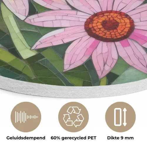 Bloemen - Roze - Glasmozaïek Akoestische PET Vilt - Rond klein -closeup_NL