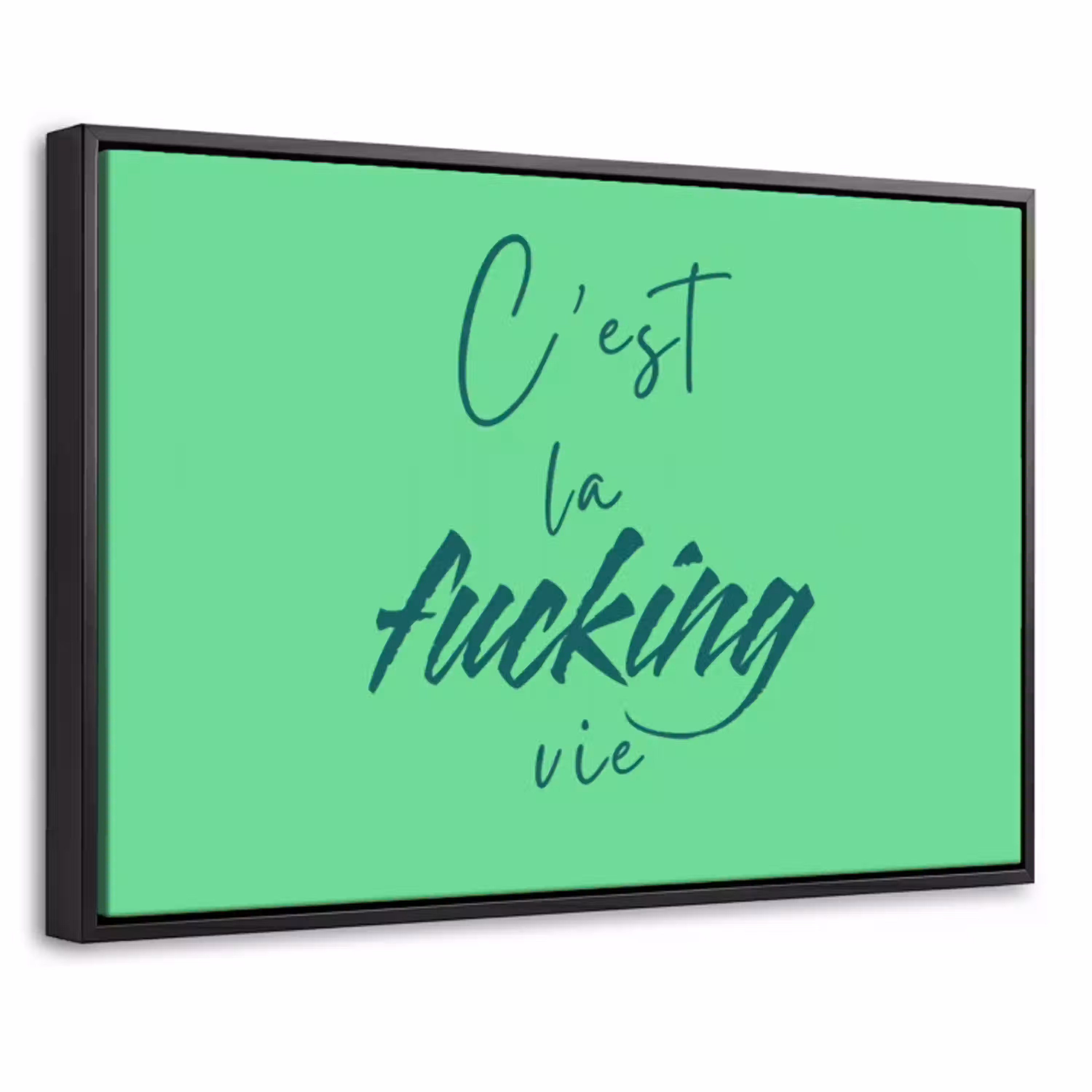 c'est la fucking vie - Groen - Penseelstijl Canvas met baklijst klein -threedimensional_3d_global
