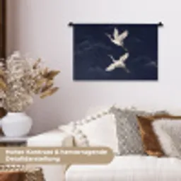 Kraanvogels - Nachthemel - Blauw Wandkleed katoen klein -tsfeer1_DE