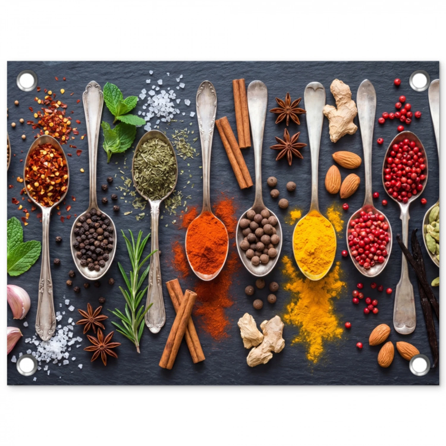 Kruiden - Lepels - Culinair - Kleurrijk - Sfeervol tuinposter los doek klein -3d