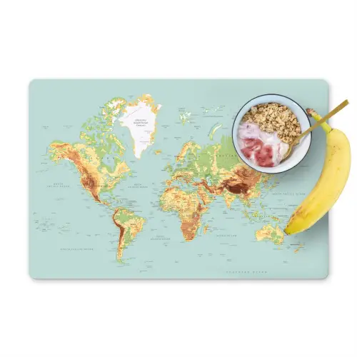Wereldkaart - Realistisch - Blauw Placemat vinyl groot -zzzproduct_Kitchenyeah-website