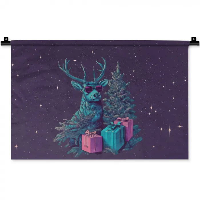 Rendier - Zonnebril - Neon - Kerstboom Wandkleed katoen klein -zz3d