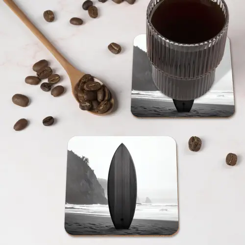 Surfplank - Zand - Zee onderzetter kurk middel -sfeer2