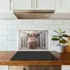 Schotse hooglander - Koe - Berg - Doorkijk keuken achterwand spatscherm klein -sfeer2