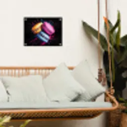 Macarons - Dessert - Graffiti - Kleurrijk - Roze - Blauw - Geel tuinposter los doek klein -sfeer7