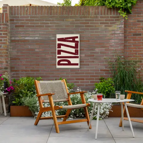 Pizza - Vintage - Decoratie - Japandi Tuinposter op houten frame 2 cm dik klein -sfeer3
