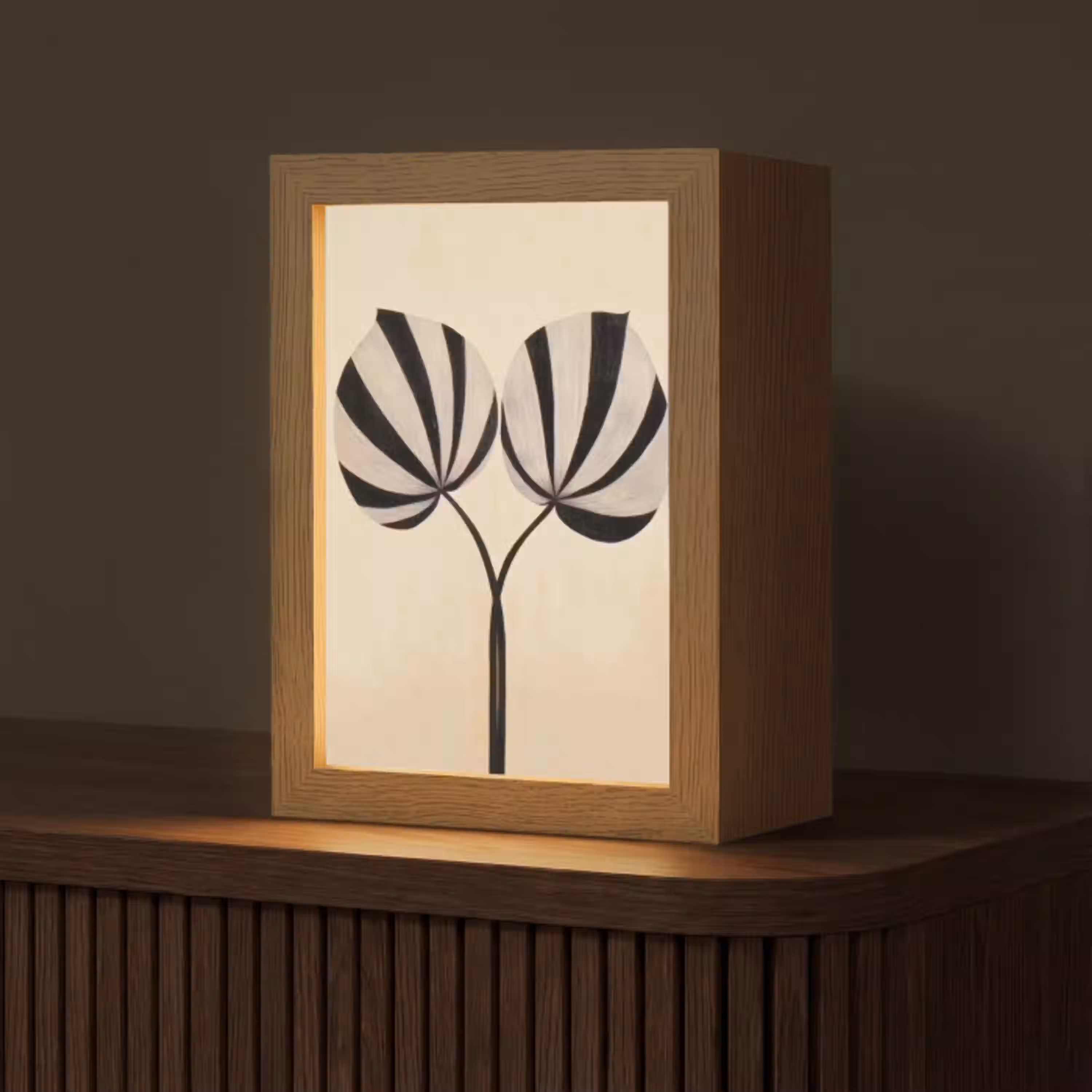 Bladeren - Gestreept - Stengel - Beige Light Box met kabel (Tafellamp) klein -z3d_website