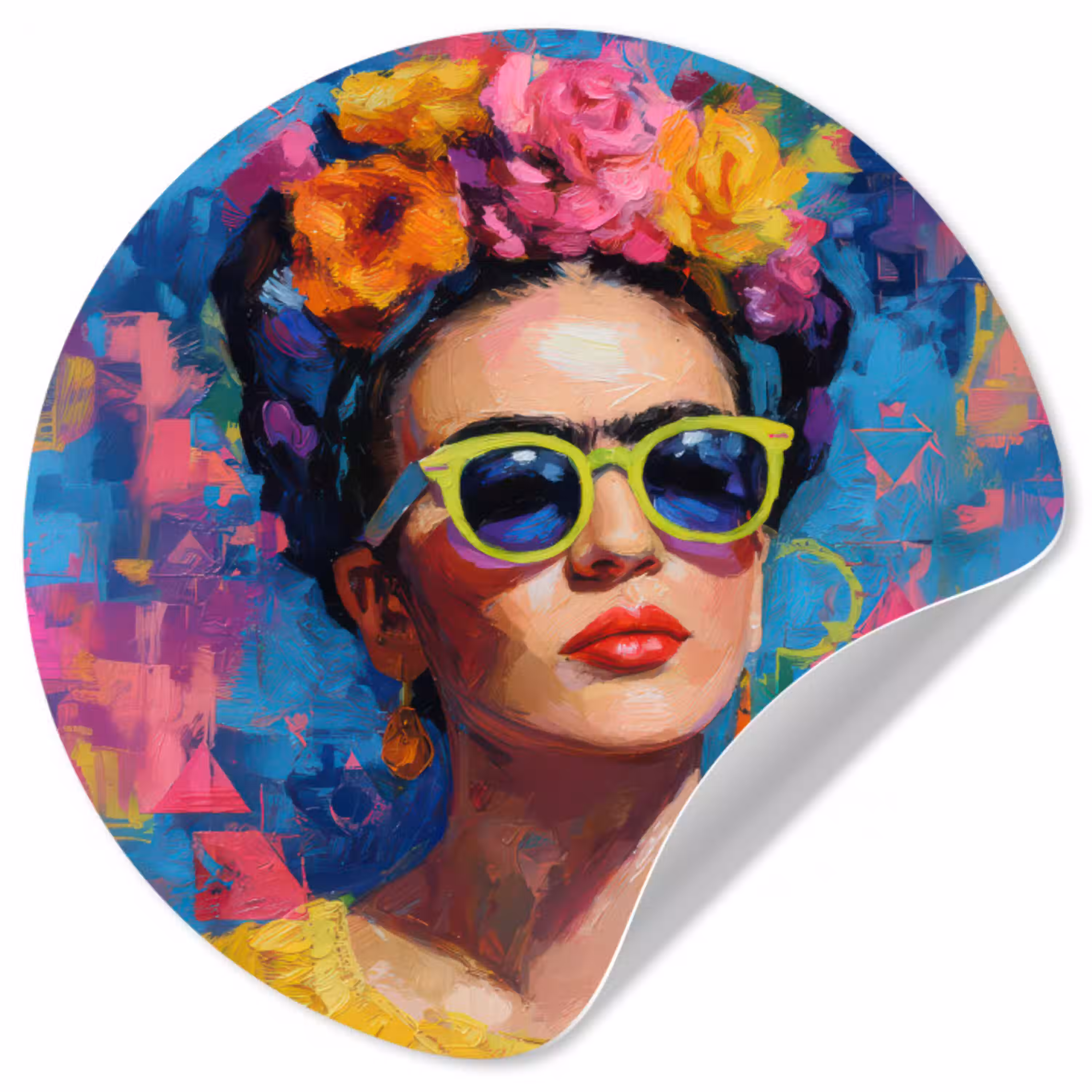 Vrolijk portret - Vrouw - Bloemenkroon Wandcirkel behangsticker klein -3d