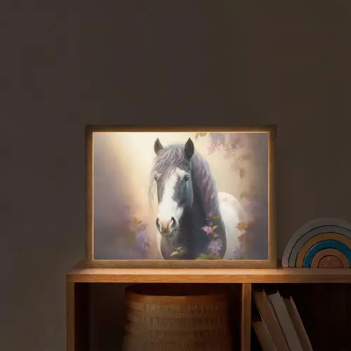 Paard - Natuur - Dieren - Bloemen - Paars Light Box met batterij (Wandlamp kind) middel -sfeer1_kind