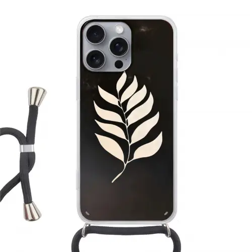 Blad - Wit - Minimalistisch Hoesje iPhone 16 Pro Max met koord klein -3d