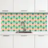 Retro - Bloemen - Design - Groen - Oranje keuken achterwand 2 middel 871 -3d