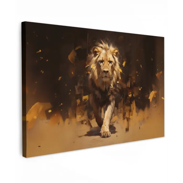 Leeuw - Geschilderd - Abstract - Goud Tuinposter op houten frame 2 cm dik klein -3d