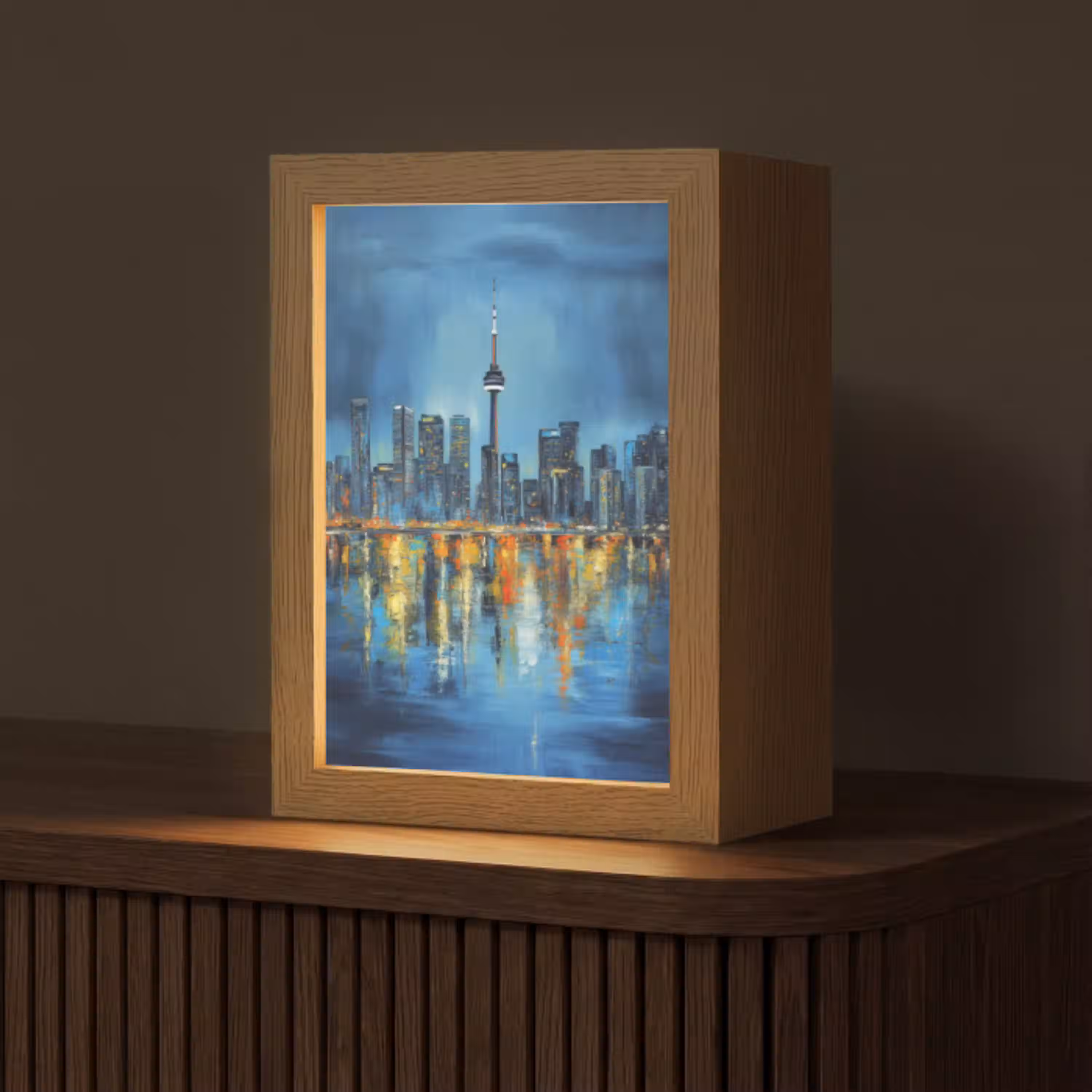 Skyline Toronto - Water - Stadslichten - Toren Light Box met kabel (Tafellamp) klein -z3d_website