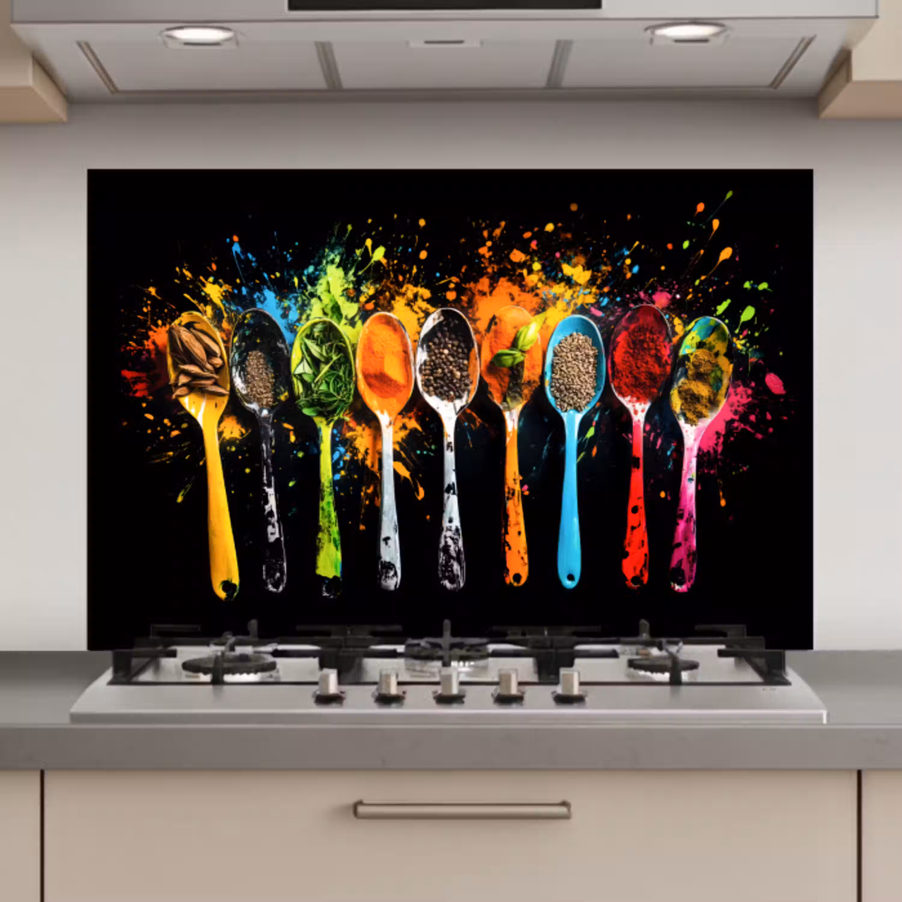 Lepels - Kruiden - Modern - Graffiti - Verf - Kleurrijk keuken achterwand spatscherm klein -3d_website
