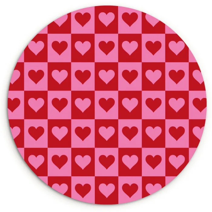 Rood - Roze - Schaakbord - Valentijn Wandcirkel kunststof plaat 5mm dik klein -3d