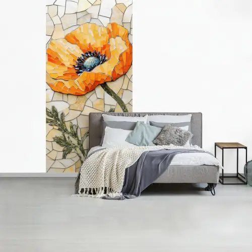 Klaprozen - Oranje - Mozaïek - Bladeren fotobehang vinyl groot -slaapkamer