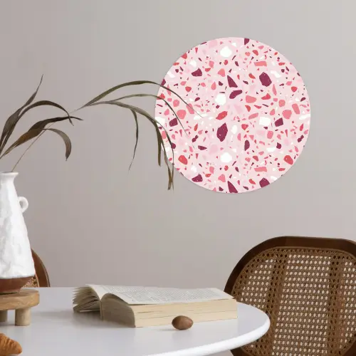 Terrazzo - Patroon - Roze Wandcirkel behangsticker klein 186 -sfeer3
