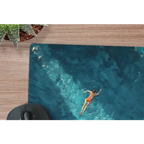 Vrouw - Water - Bikini - Oranje muismat rubber klein -closeup