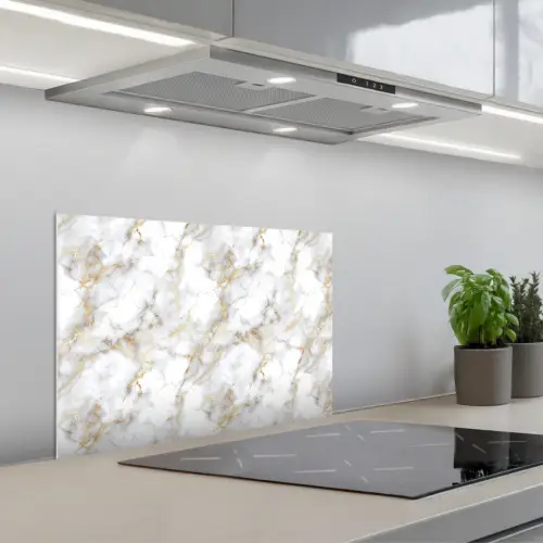 Gouden aders - Marmer - Wit keuken achterwand spatscherm klein 900 -3d_schuin
