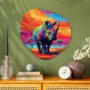 Neushoorn - Zonsondergang - Savanna - Kleurrijk Wandcirkel Organisch Plexiglas middel -sfeer2