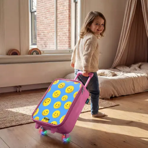 Vrolijke smileyregen Kinderkoffer - Roze klein -sfeer1