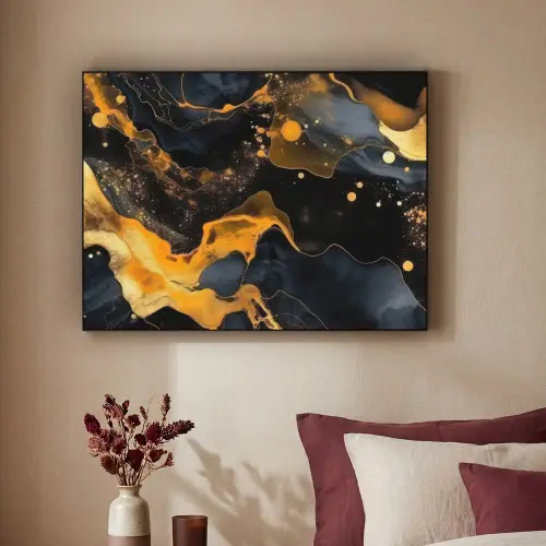 Marmer - Goud - Zwart - Abstract - Modern Textielframe zwart klein -sfeer1
